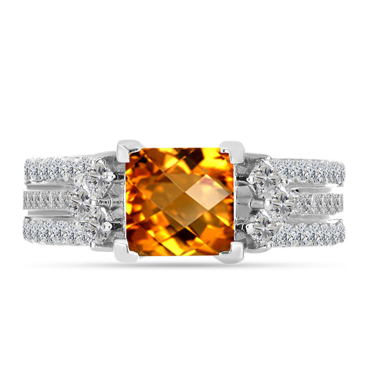 Anillo de Plata con Citrino de Madeira y Topacio Blanco