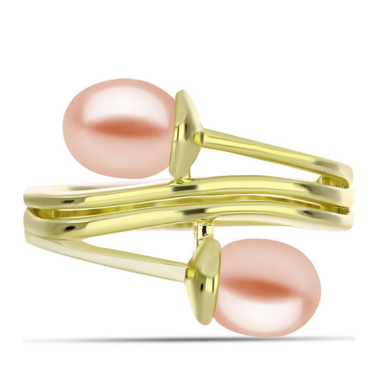 Anillo de Plata Bañada en Oro con Perla de agua dulce melocotón