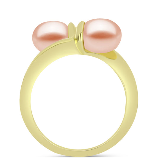 Anillo de Plata Bañada en Oro con Perla de agua dulce melocotón