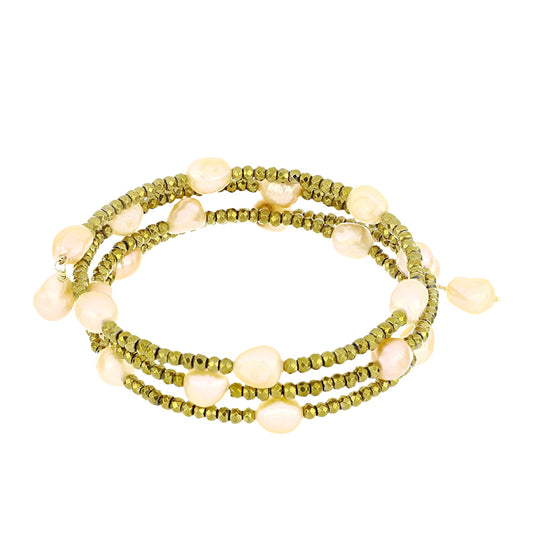 Pulsera de Plata Bañada en Oro con Perla de agua dulce melocotón
