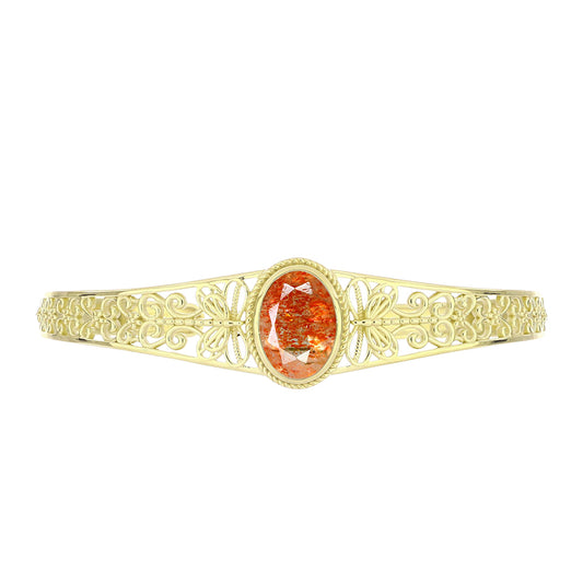 Brazalete de Plata Bañada en Oro con Piedra Solar de Oregon