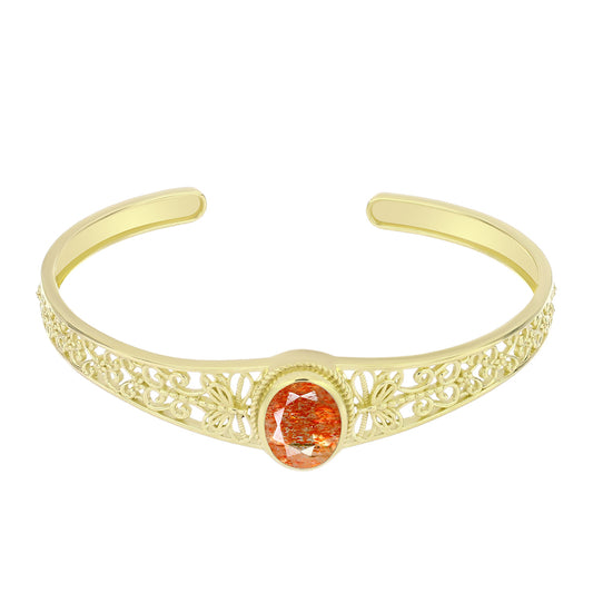 Brazalete de Plata Bañada en Oro con Piedra Solar de Oregon