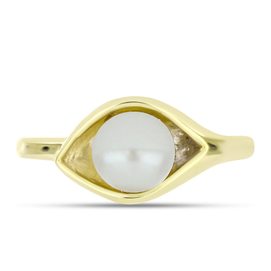 Anillo de Plata Bañada en Oro con Perla de Agua Dulce