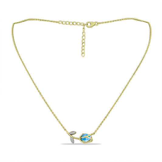 Collar de Plata Bañada en Oro con Larimar y Topacio Blanco