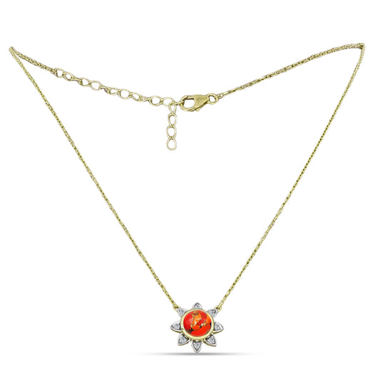 Collar de Plata Bañada en Oro con Turquesa de Mohave y Topacio Blanco
