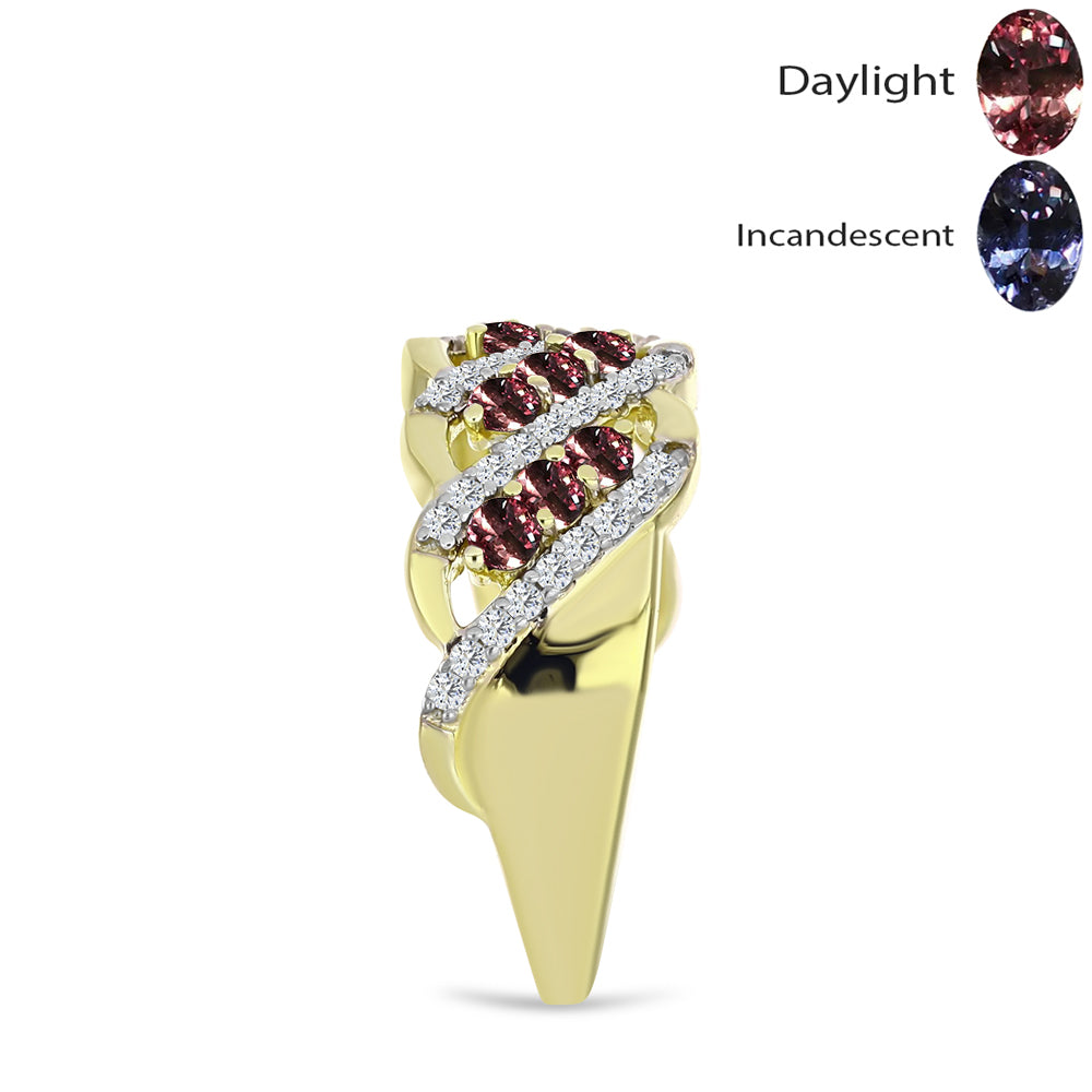 Anillo de Plata Bañada en Oro con Granate Bekily Multicolor y Topacio Blanco