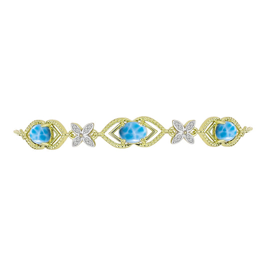 Pulsera de Plata Bañada en Oro con Larimar y Topacio Blanco