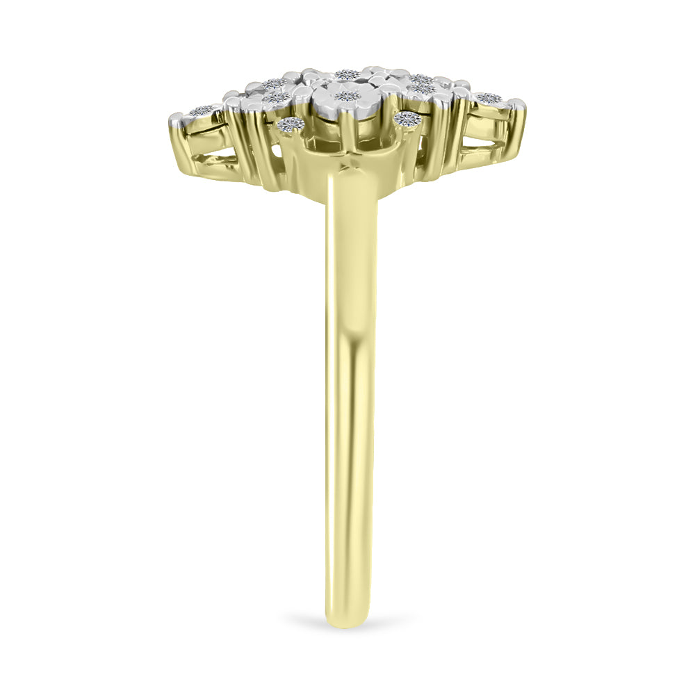 Anillo de Plata Bañada en Oro con Diamante blanco y Topacio Blanco