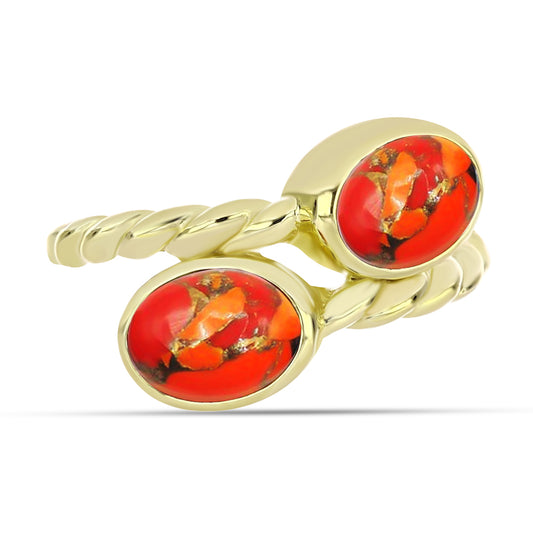 Anillo de Plata Bañada en Oro con Turquesa de Mohave