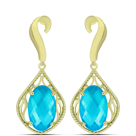 Pendientes de Plata Bañada en Oro con Jade Azul