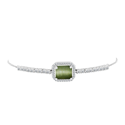 Pulsera de Plata con Ojo de Gato Verde de Antananarivo y Topacio Blanco