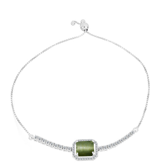 Pulsera de Plata con Ojo de Gato Verde de Antananarivo y Topacio Blanco