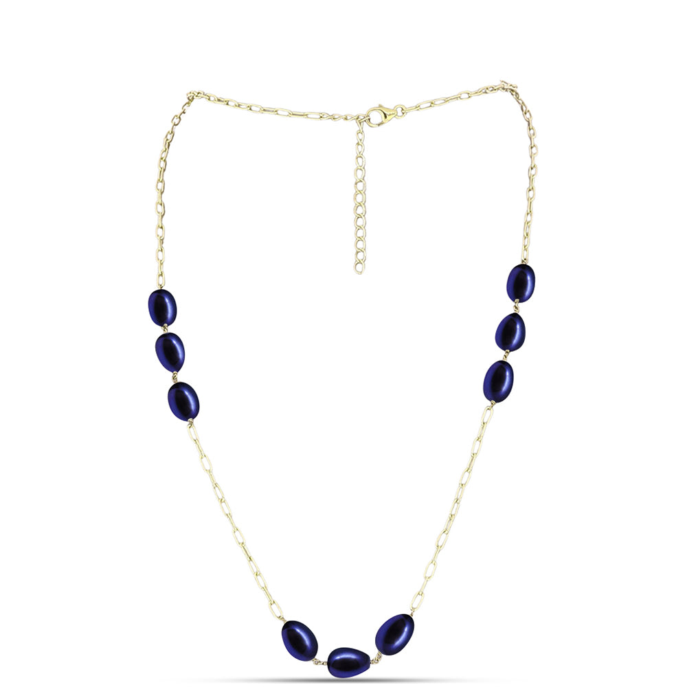 Collar de Plata Bañada en Oro con Perla Negra de Agua dulce