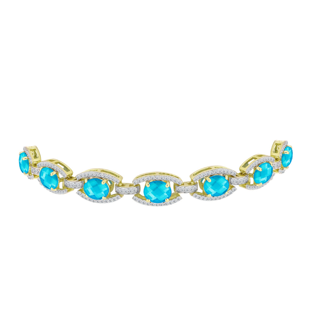 Pulsera de Plata Bañada en Oro con Jade Azul y Topacio Blanco
