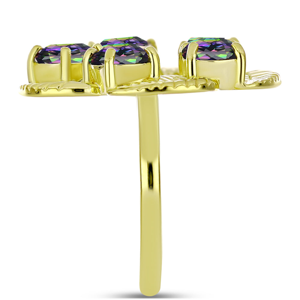 Anillo de Plata Bañada en Oro con Cuarzo Hematita verde místico