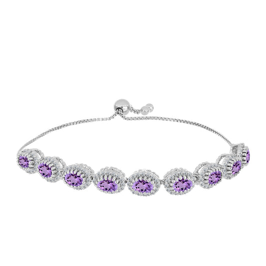 Pulsera de Plata con Amatista Rosa de Francia y Topacio Blanco