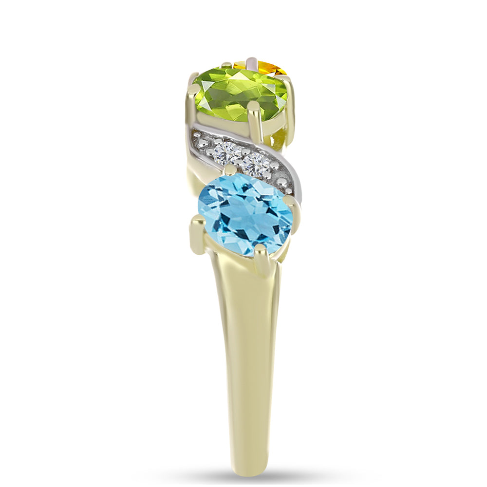 Anillo de Plata Bañada en Oro con Amatista de Marruecos y Citrino de los Montes Urales