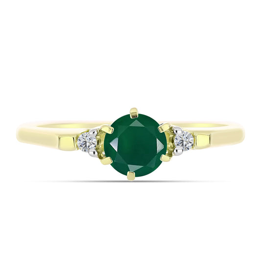 Anillo de Plata Bañada en Oro con Ágata Verde y Topacio Blanco