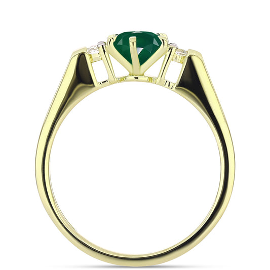 Anillo de Plata Bañada en Oro con Ágata Verde y Topacio Blanco