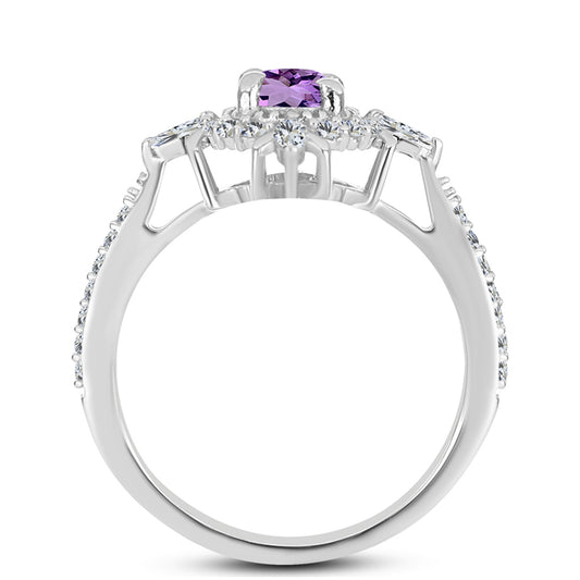Anillo de Plata con Amatista Rosa de Francia y Zircón Blanco