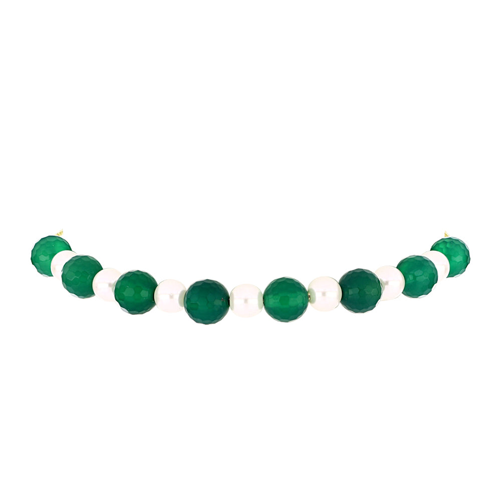 Pulsera de Plata Bañada en Oro con Ágata Verde y Perla de Agua Dulce