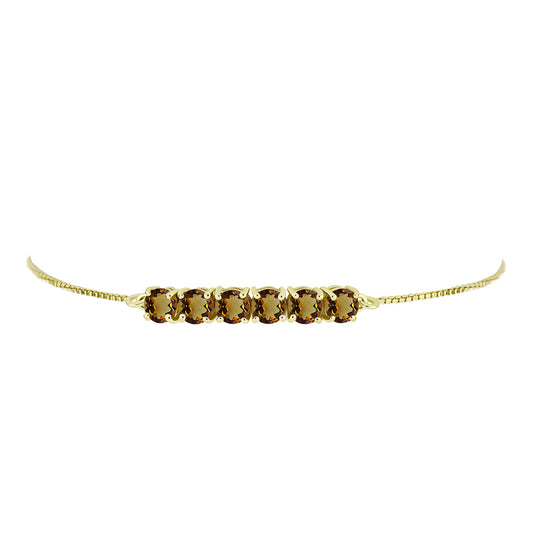 Pulsera de Plata Bañada en Oro con Cuarzo Coñac