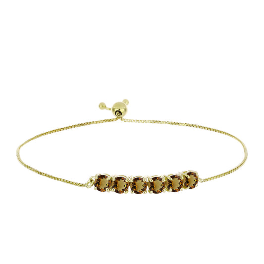 Pulsera de Plata Bañada en Oro con Cuarzo Coñac
