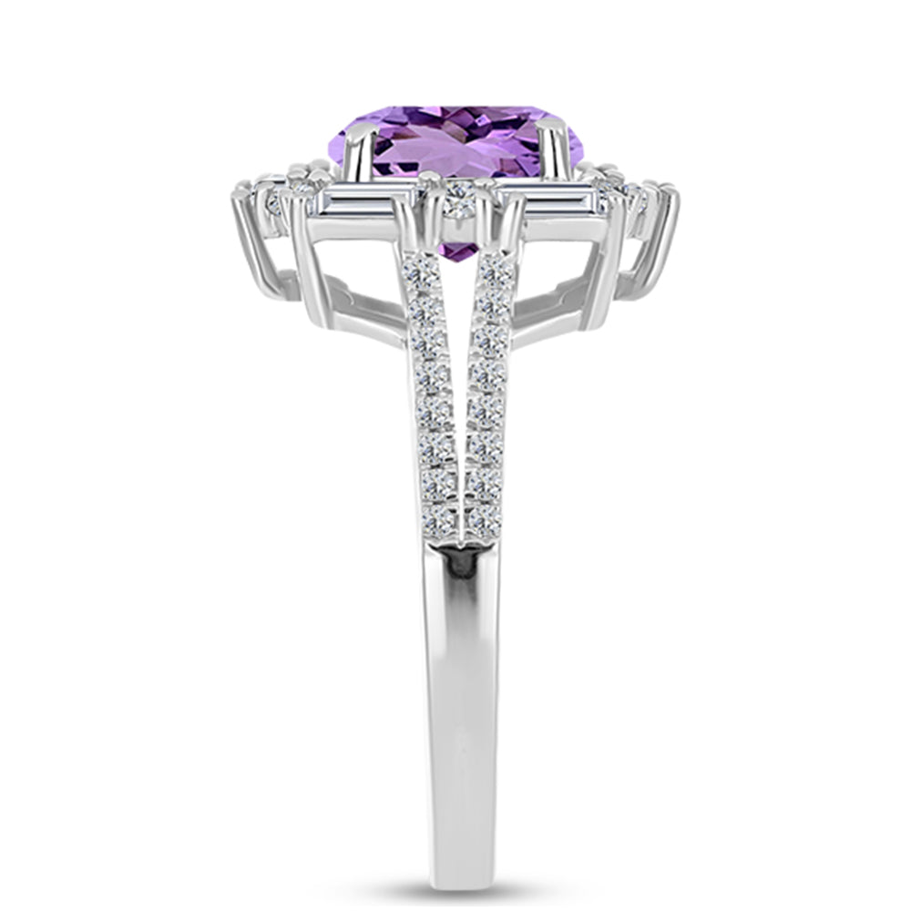 Anillo de Plata con Amatista Rosa de Francia y Topacio Blanco