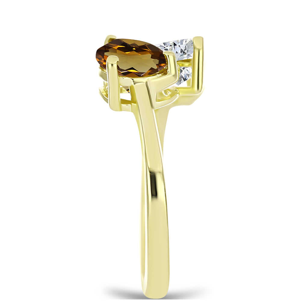 Anillo de Plata Bañada en Oro con Cuarzo Coñac y Topacio Blanco
