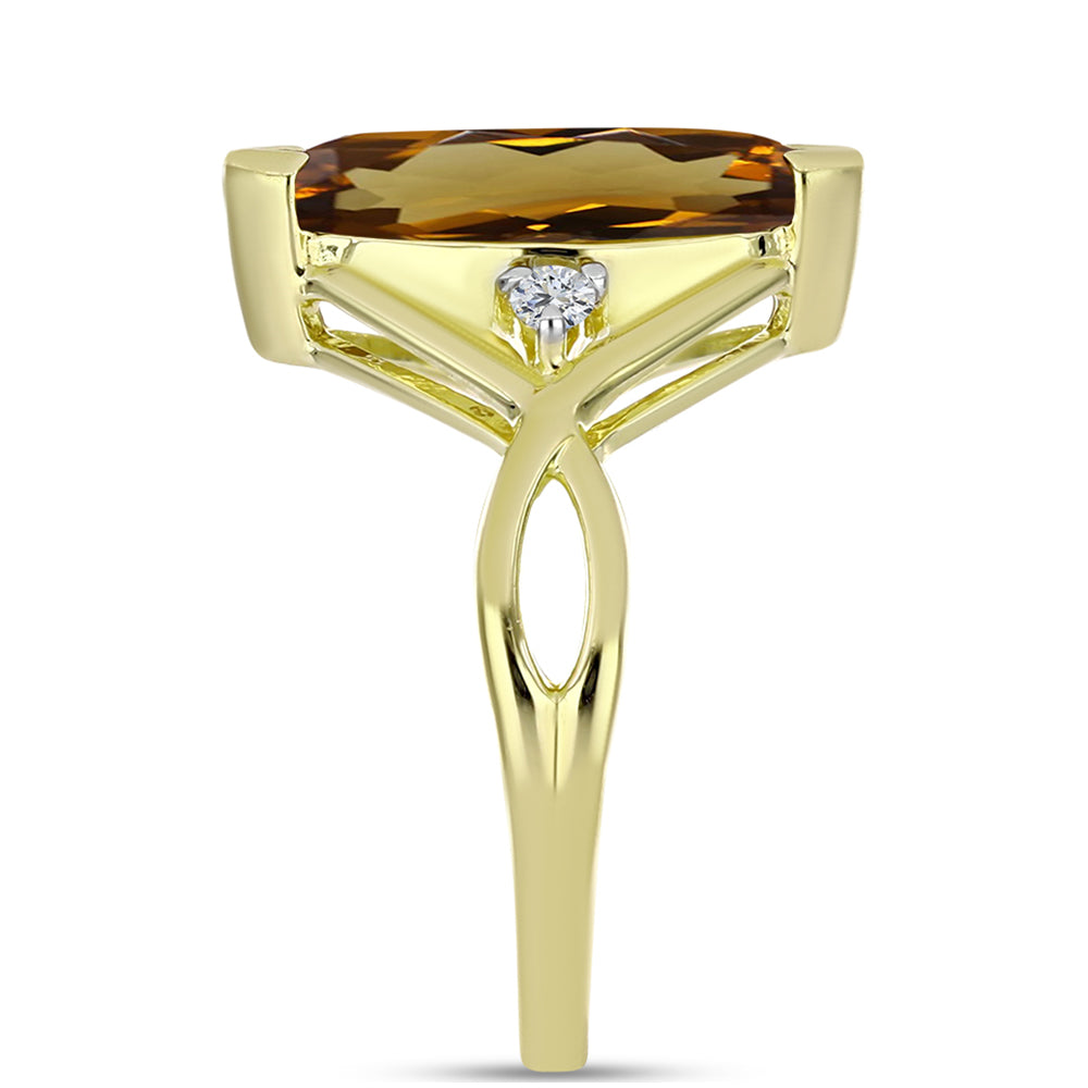 Anillo de Plata Bañada en Oro con Cuarzo Coñac y Topacio Blanco
