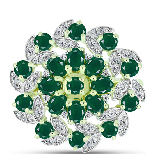 Anillo de Plata Bañada en Oro con Ágata Verde y Topacio Blanco