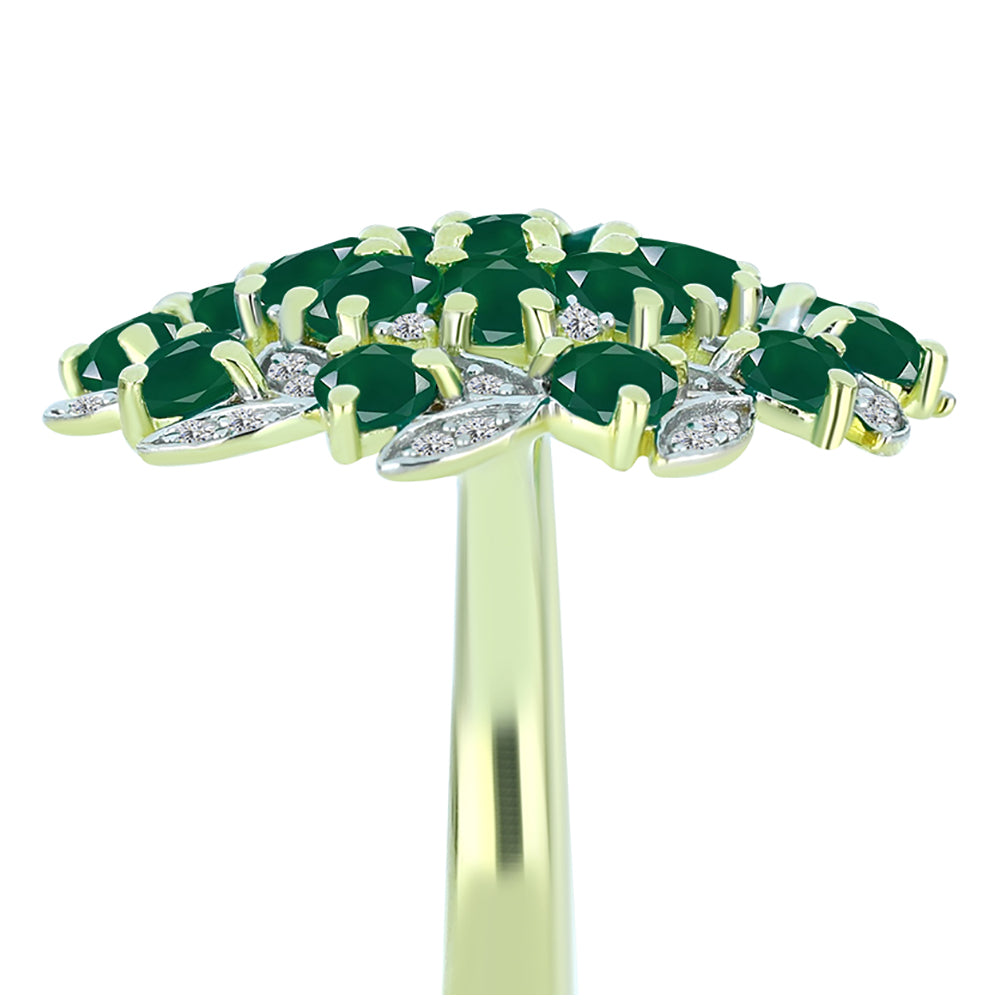 Anillo de Plata Bañada en Oro con Ágata Verde y Topacio Blanco