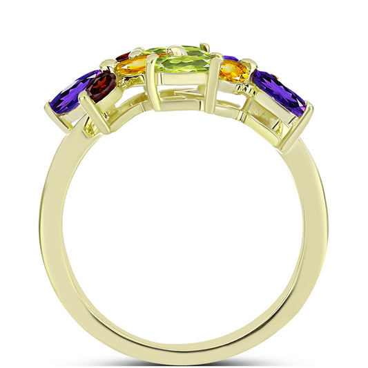 Anillo de Plata Bañada en Oro con Amatista de Marruecos y Citrino de los Montes Urales