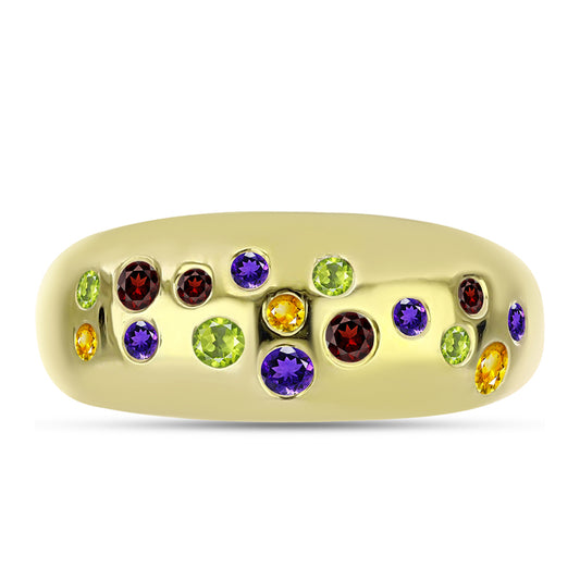 Anillo de Plata Bañada en Oro con Amatista de Marruecos y Citrino de los Montes Urales