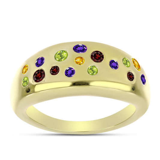 Anillo de Plata Bañada en Oro con Amatista de Marruecos y Citrino de los Montes Urales