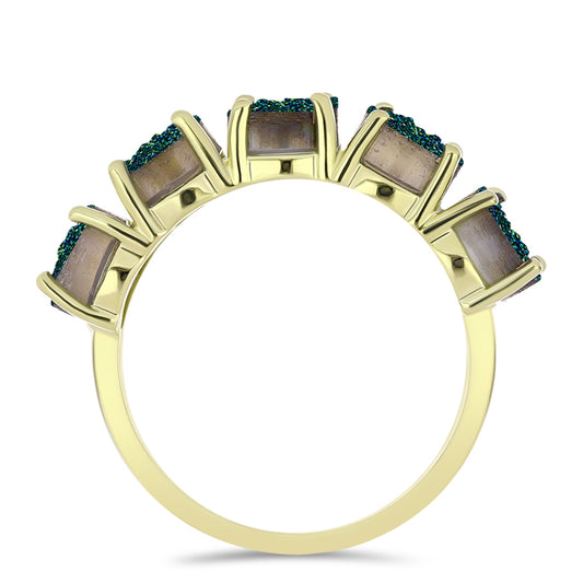 Anillo de Plata Bañada en Oro con Drusa Verde
