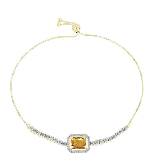 Pulsera de Plata Bañada en Oro con Citrino de Río del Oro y Topacio Blanco
