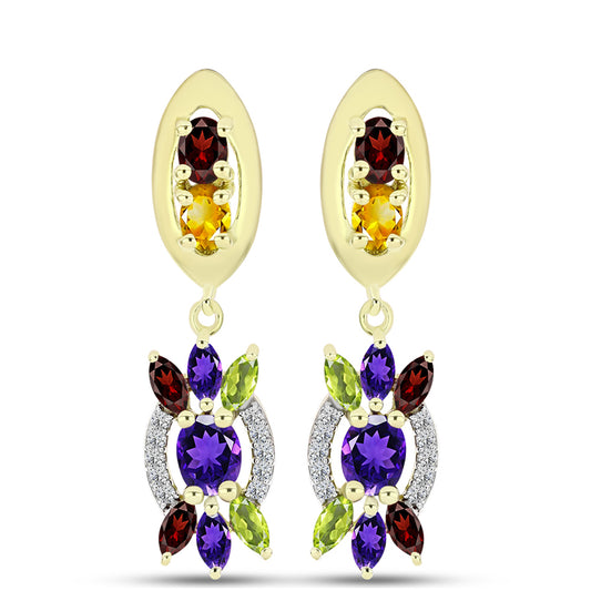 Pendientes de Plata Bañada en Oro con Amatista de Marruecos y Citrino de los Montes Urales