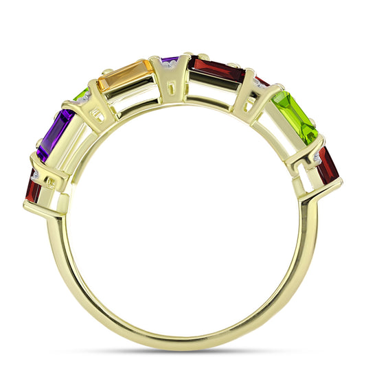 Anillo de Plata Bañada en Oro con Amatista de Marruecos y Citrino de los Montes Urales