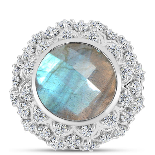Anillo de Plata con Labradorita y Topacio Blanco