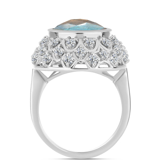 Anillo de Plata con Labradorita y Topacio Blanco