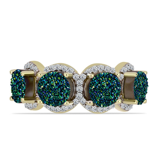 Anillo de Plata Bañada en Oro con Drusa Verde y Topacio Blanco