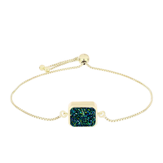 Pulsera de Plata Bañada en Oro con Drusa Verde