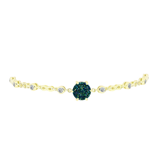 Pulsera de Plata Bañada en Oro con Drusa Verde y Topacio Blanco