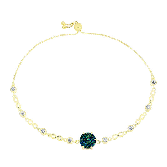 Pulsera de Plata Bañada en Oro con Drusa Verde y Topacio Blanco