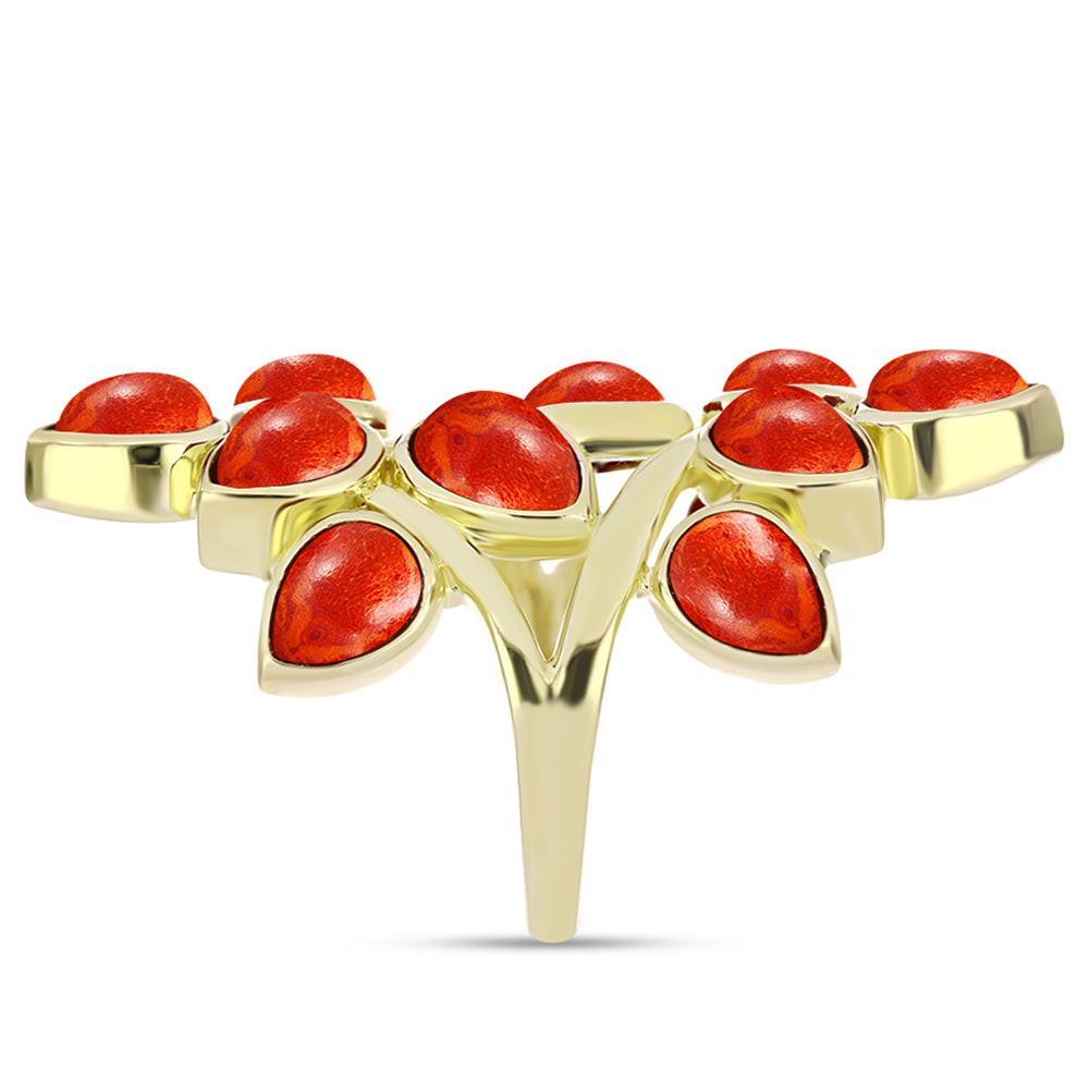 Anillo de Plata Bañada en Oro con Coral de Esponja Roja