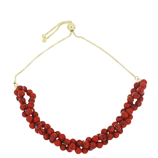 Pulsera de Plata Bañada en Oro con Coral de Esponja Roja