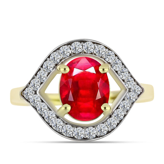 Anillo de Plata Bañada en Oro con Ágata Roja y Topacio Blanco
