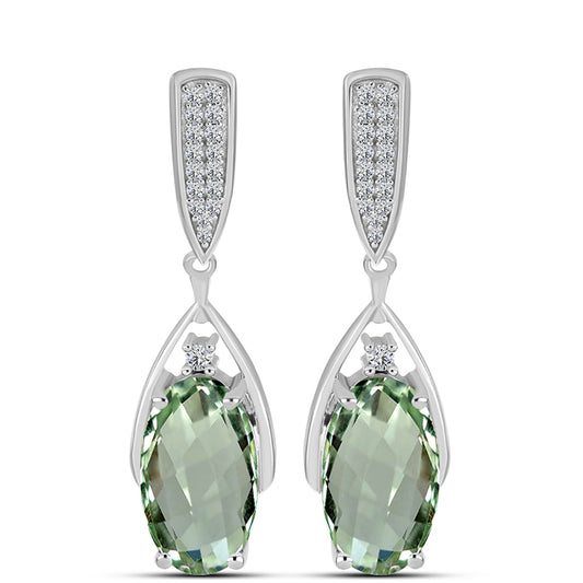 Pendientes de Plata con Amatista Verde y Topacio Blanco