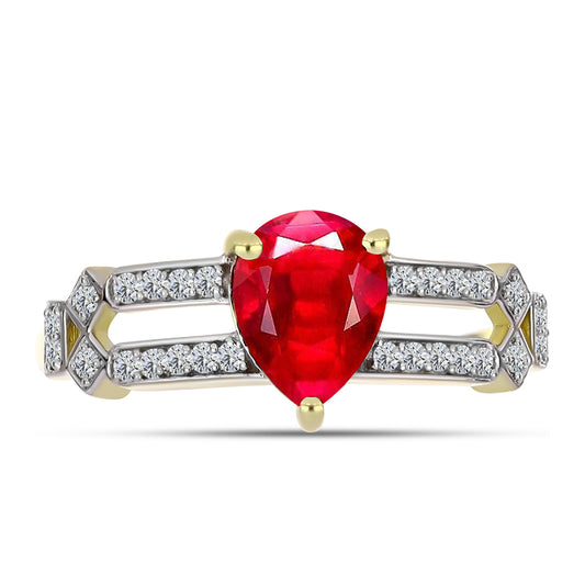 Anillo de Plata Bañada en Oro con Ágata Roja y Topacio Blanco